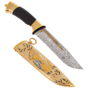 Damascus steel knife on the stand "Deer" Zlatoust