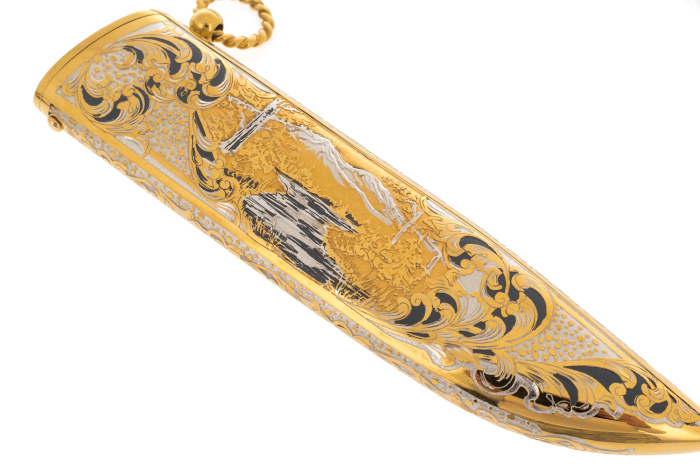 Damascus steel knife on the stand "Deer" Zlatoust