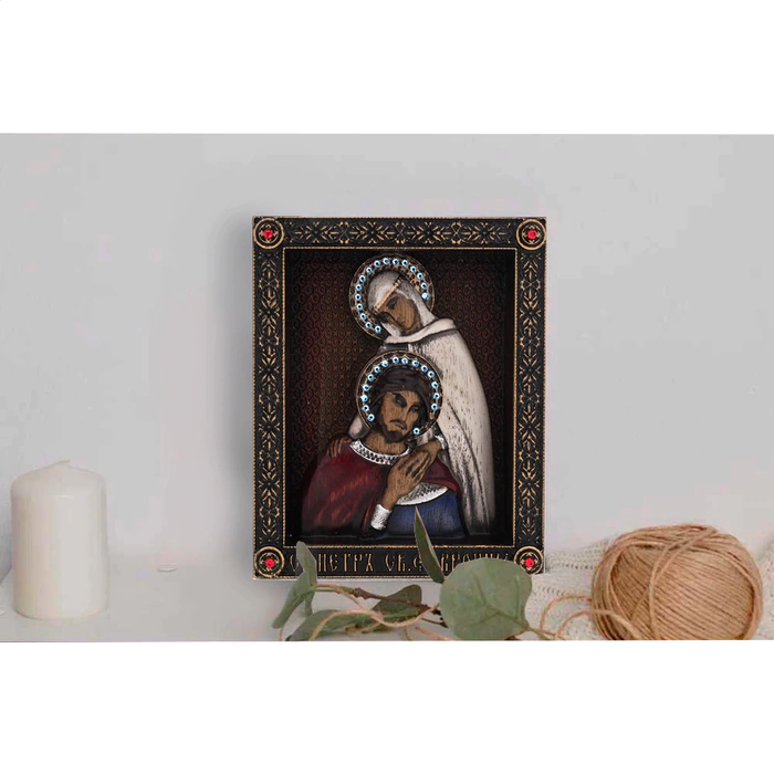Wooden icon "Peter and Fevronia"