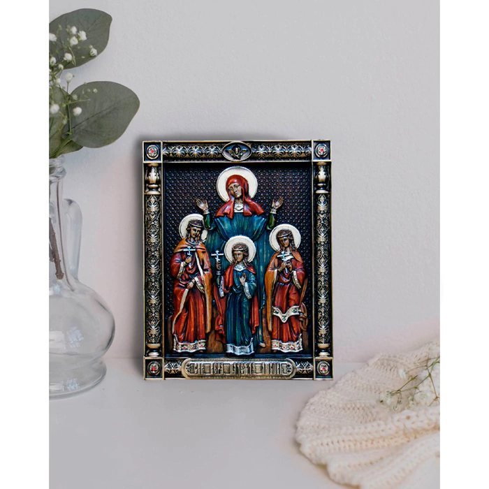 Wooden icon "Holy Faith, Hope, Love"