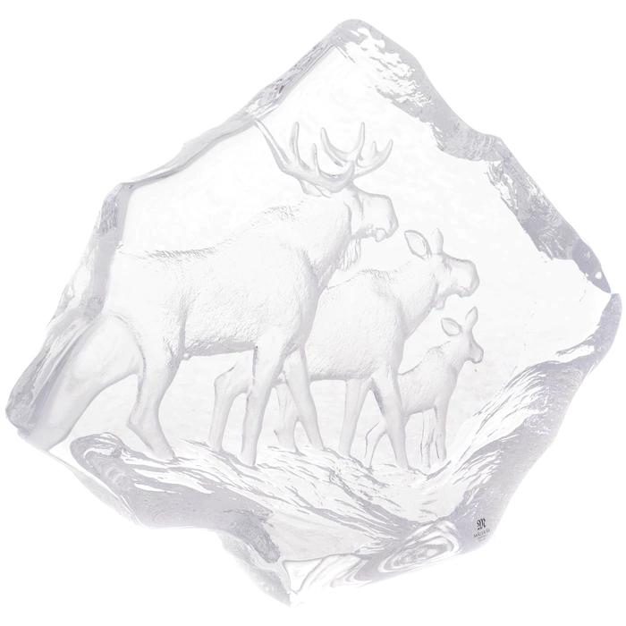 Transparent crystal sculpture "Moose Family"