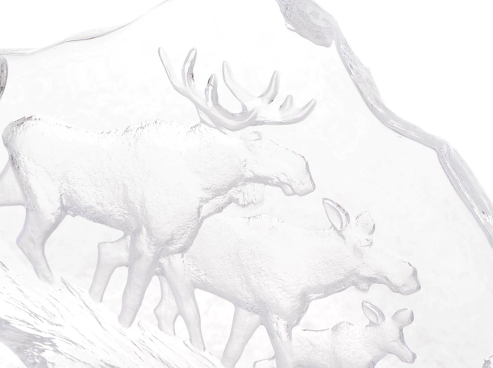 Transparent crystal sculpture "Moose Family"