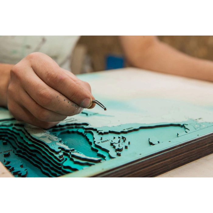 Map of Russia made of wood, polyptych, custom made