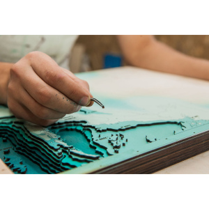 Map of the Sea of Okhotsk made of wood, to order