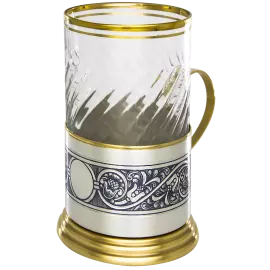 Серебряный подстаканник со стаканом с позолотой