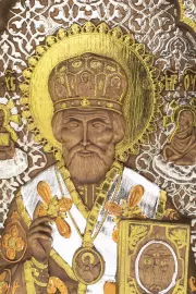 Икона из березы "Николай Чудотворец" в киоте