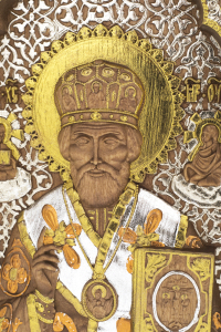 Икона из березы "Николай Чудотворец" в киоте