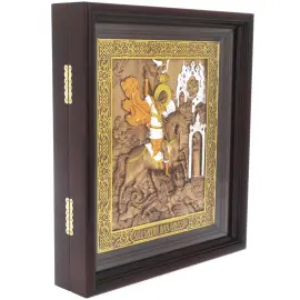 Икона из березы "Георгий Победоносец" в киоте