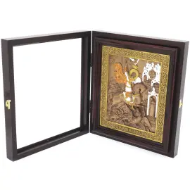 Икона из березы "Георгий Победоносец" в киоте