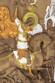 Икона из березы "Георгий Победоносец" в киоте