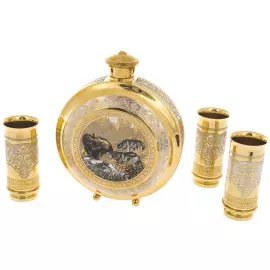 Набор для водки с флягой и ножом "Охота" на 3 персоны, Златоуст