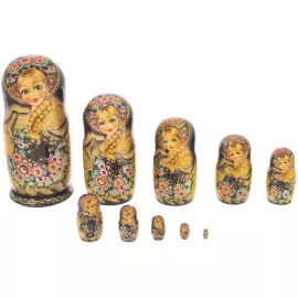 Матрешка на 10 мест "Цветочная" 28 см