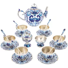 Сервиз чайный серебряный "Расписной" на 6 персон