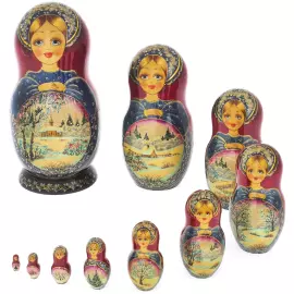 Матрешка на 10 мест "Природа зима" 28 см