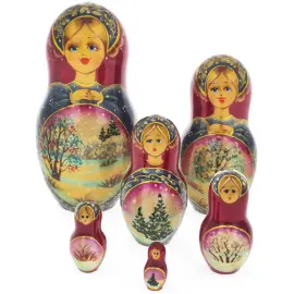 Матрешка на 10 мест "Природа зима" 28 см