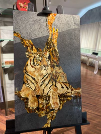 Panels of amber and Karelian birch "Tiger"