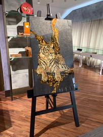 Panels of amber and Karelian birch "Tiger"