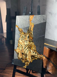 Panels of amber and Karelian birch "Tiger"