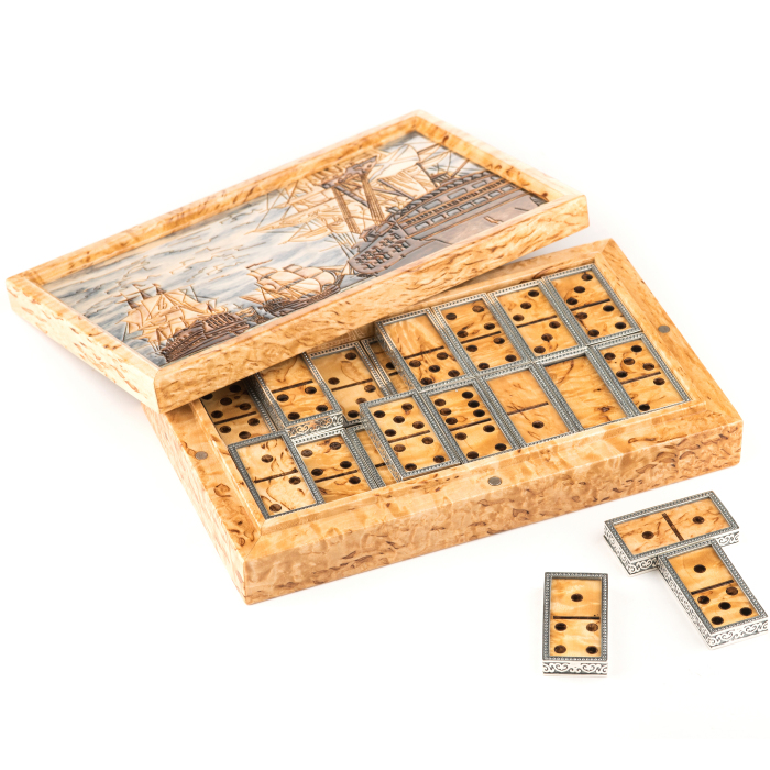 Dominoes made of Karelian birch and silver "Sinop. Before the fight"