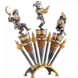 Набор серебряных пробочников на подставке «Скоморохи» 3 штуки