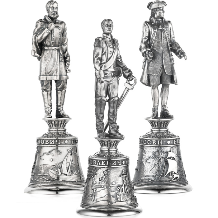 Set of silver flip glasses "Russian navigators" for 3 persons