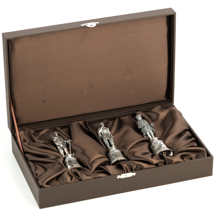 Set of silver flip glasses "Russian navigators" for 3 persons
