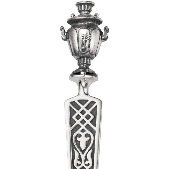 A set of silver spoons "Parade of samovars" on a stand