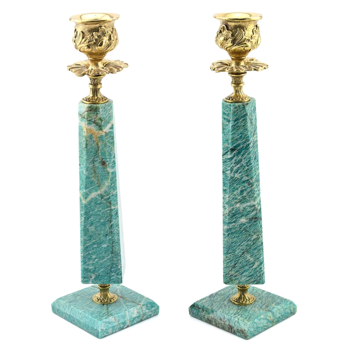 A pair of amazonite candlesticks