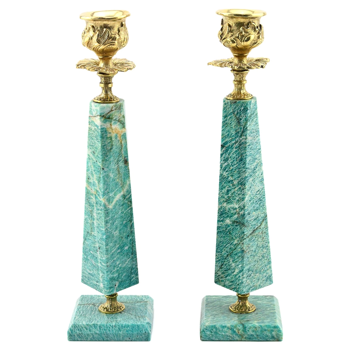 A pair of amazonite candlesticks