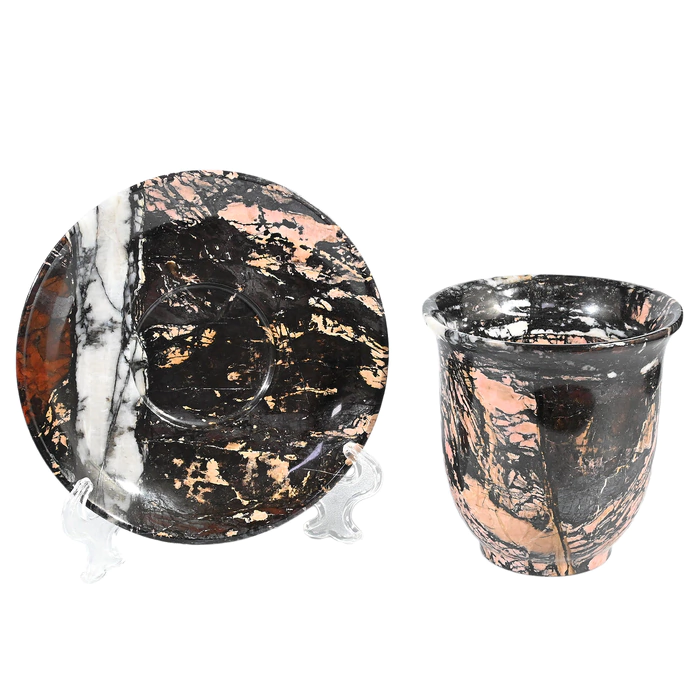 A cup and saucer made of jasper