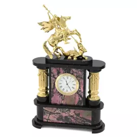 Mantel clock made of rhodonite and dolerite "George the Victorious"