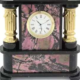 Mantel clock made of rhodonite and dolerite "George the Victorious"