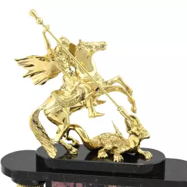 Mantel clock made of rhodonite and dolerite "George the Victorious"