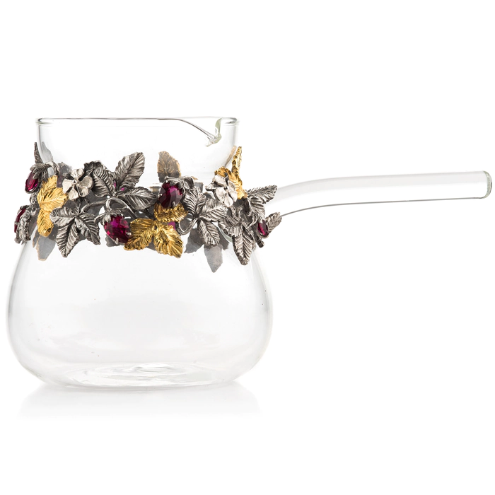 Glass turk with silver frame and inserts of corundum rubies "Strawberry"