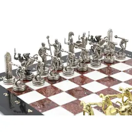 Подарочные шахматы из долерита, креноида и мрамора "Метатели дисков"