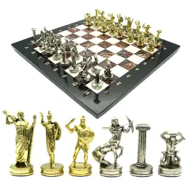 Подарочные шахматы из креноида, змеевика и мрамора "Подвиги Геракла"