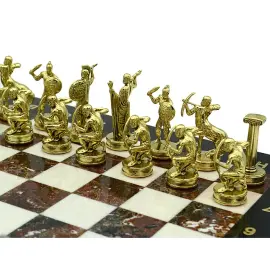 Подарочные шахматы из креноида, змеевика и мрамора "Подвиги Геракла"