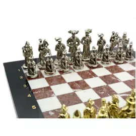 Подарочные шахматы из змеевика, мрамора и креноида "Рыцари средневековья"