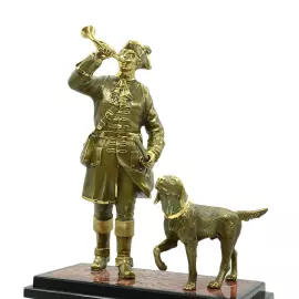 Jasper and dolerite mantel clock "Hunter with a dog"