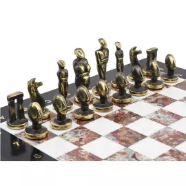 Подарочные шахматы из змеевика, креноида и мрамора "Кикладский период"