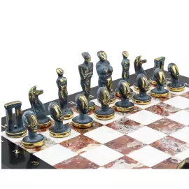 Подарочные шахматы из змеевика, креноида и мрамора "Кикладский период"