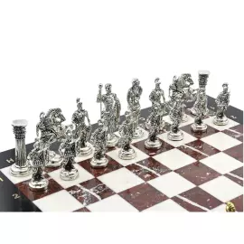 Подарочные шахматы из креноида, долерита и мрамора "Римляне"