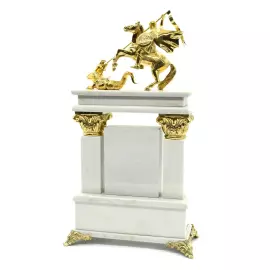 Часы каминные из малахита и мрамора "Георгий Победоносец"