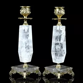 Пара подсвечников из горного хрусталя с бронзой