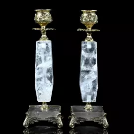 Пара подсвечников из горного хрусталя с бронзой