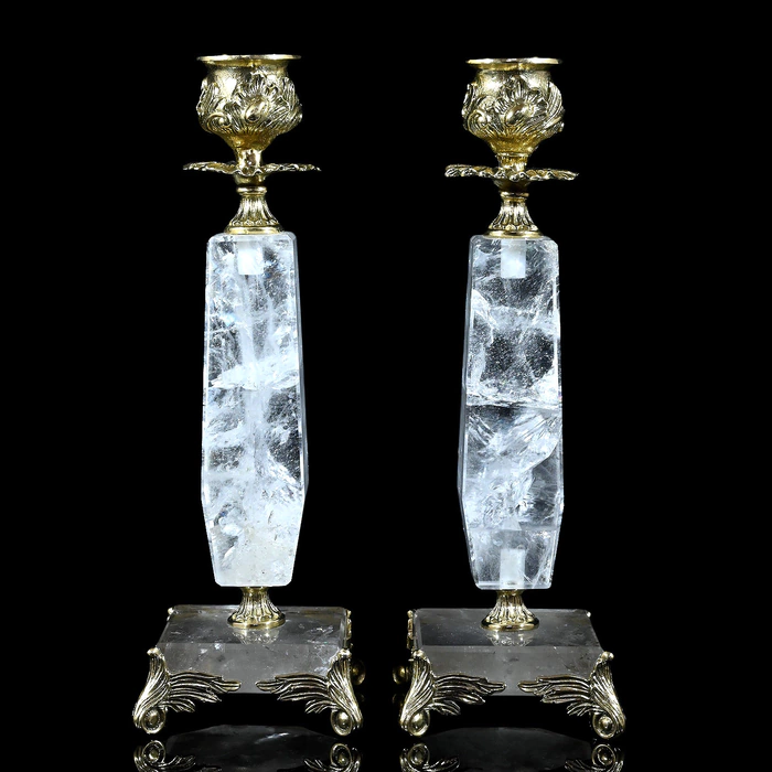 A pair of rhinestone candlesticks with bronze