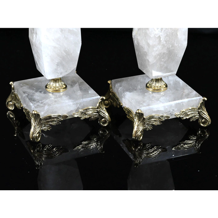 A pair of rhinestone candlesticks with bronze