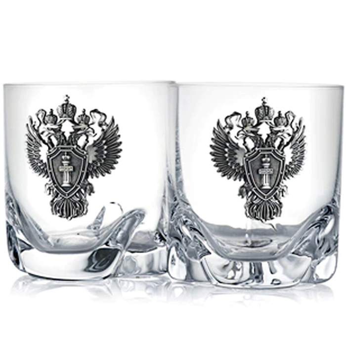 A set of glasses for whiskey "Prosecutor's Office" with silver linings, for 2 persons