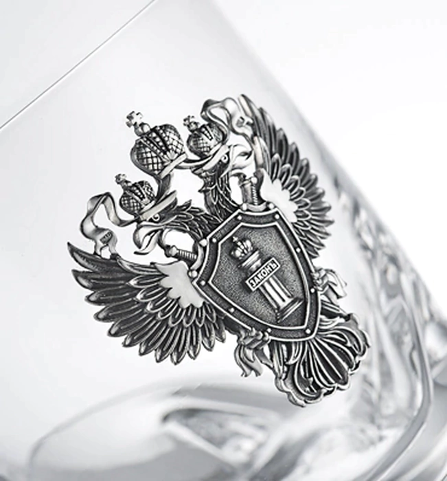 A set of glasses for whiskey "Prosecutor's Office" with silver linings, for 2 persons