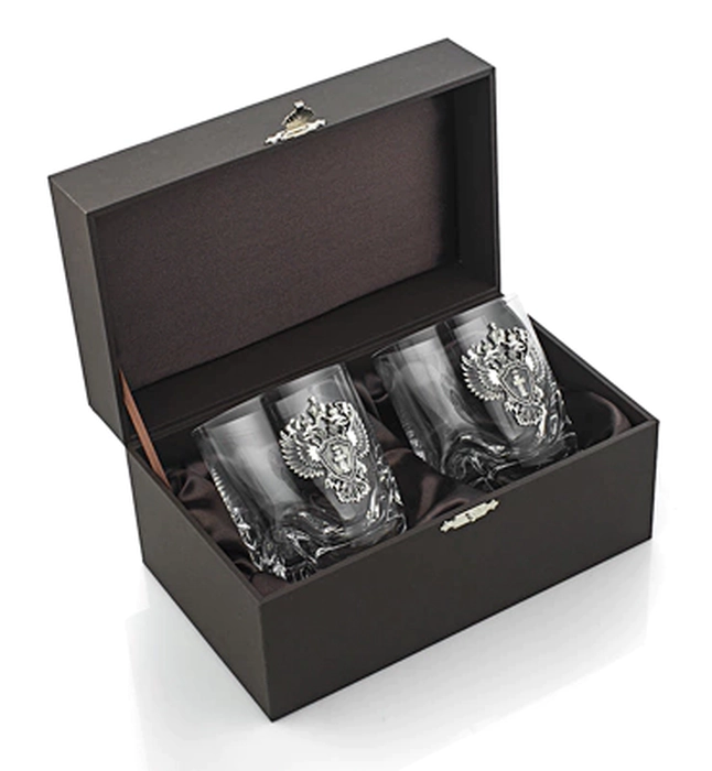 A set of glasses for whiskey "Prosecutor's Office" with silver linings, for 2 persons